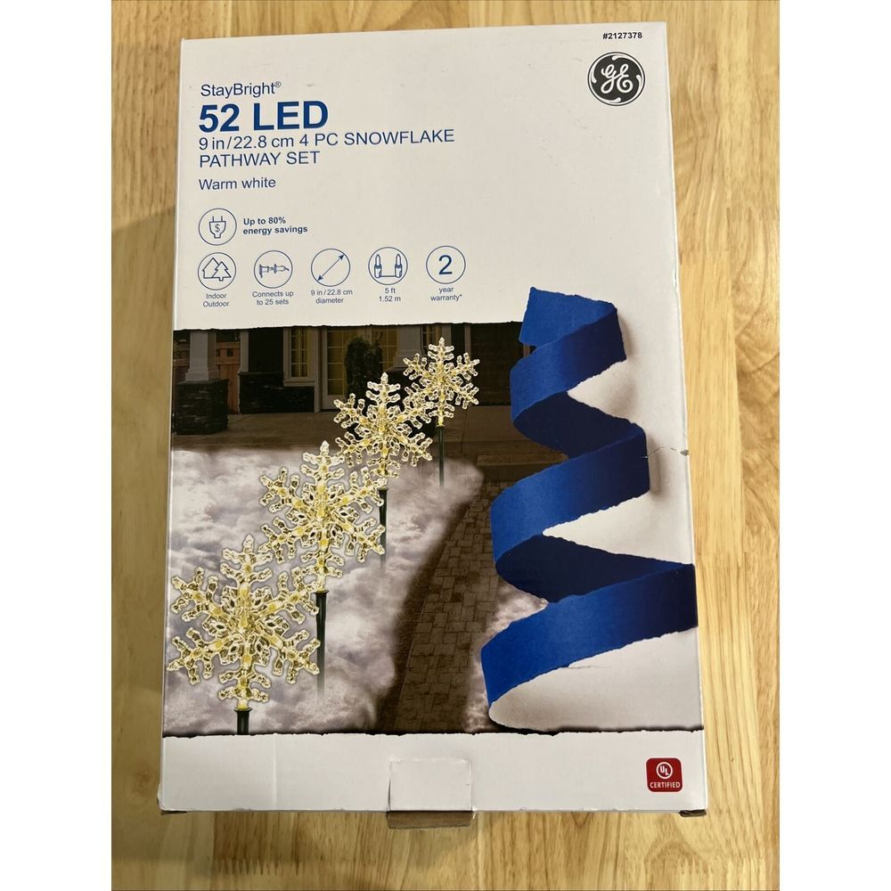 4 GE StayBright Warm White Snowflake LED Pathway Lights - 2127378‎ - NEW